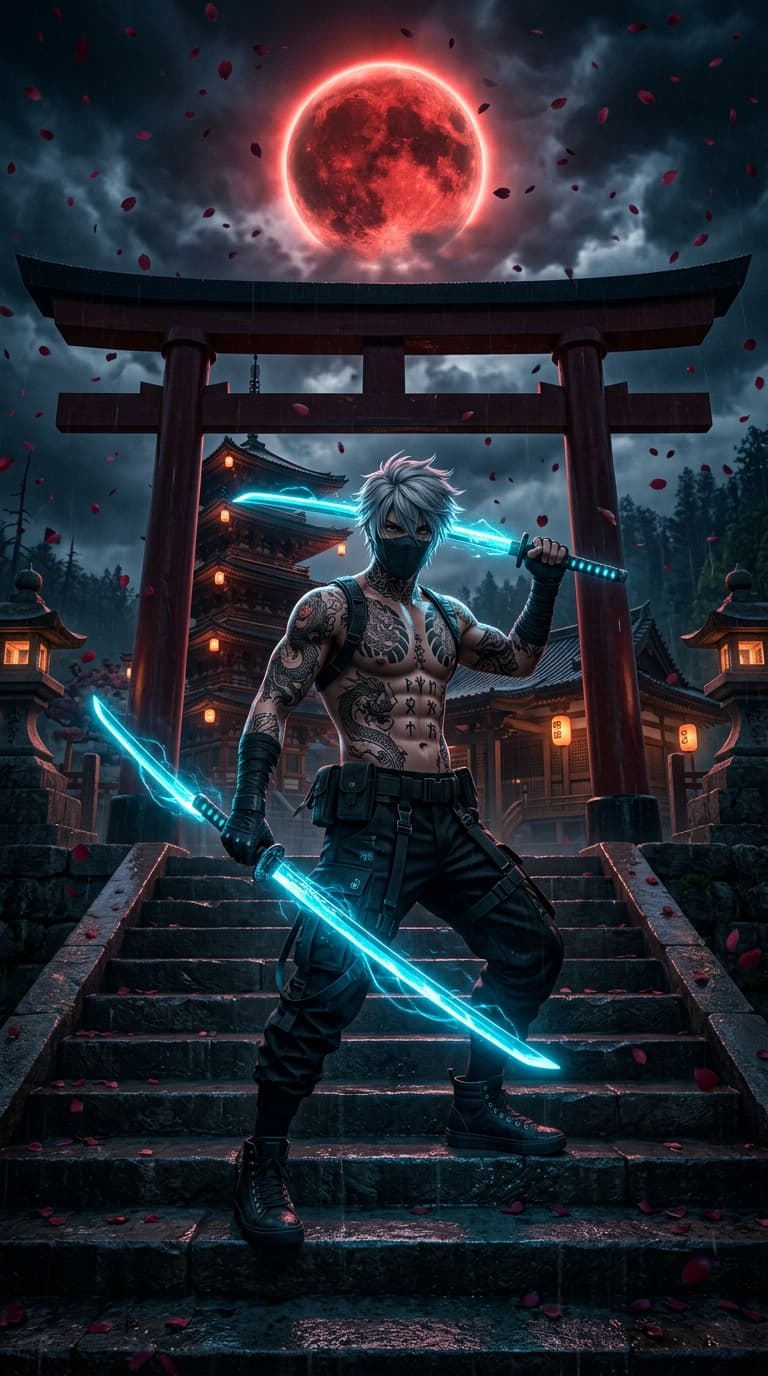 Free Fire Sakura Warrior under Blood Moon